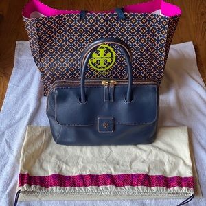 Tory Burch Navy Blue Clara Top Handle Purse